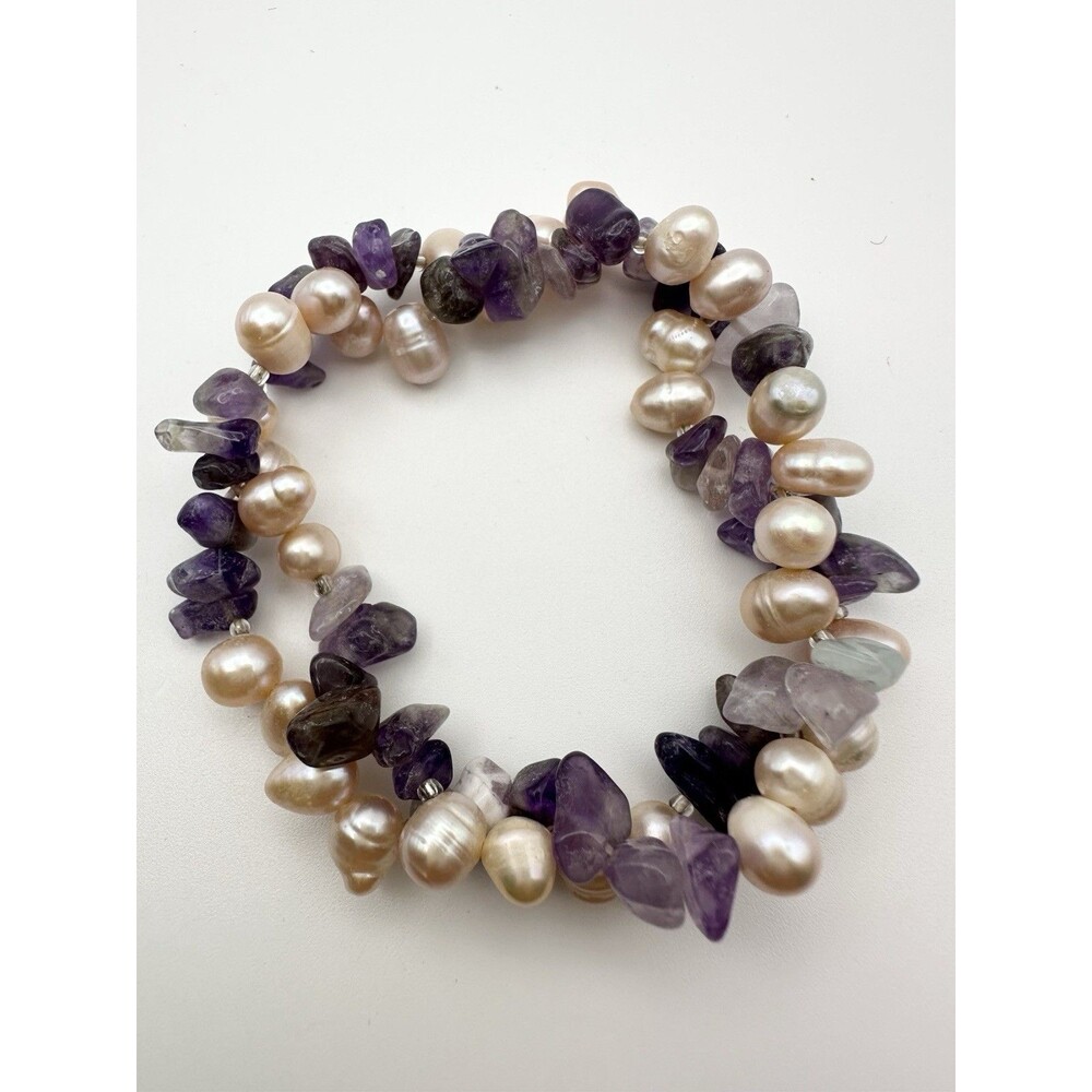 Freshwater Pearl & Amethyst Beaded Stretch Bracelet